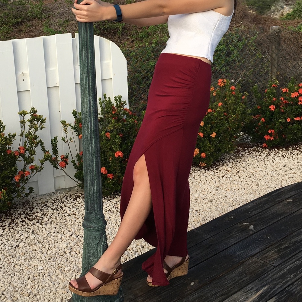 Burgundy Maxi Skirt with Slit
